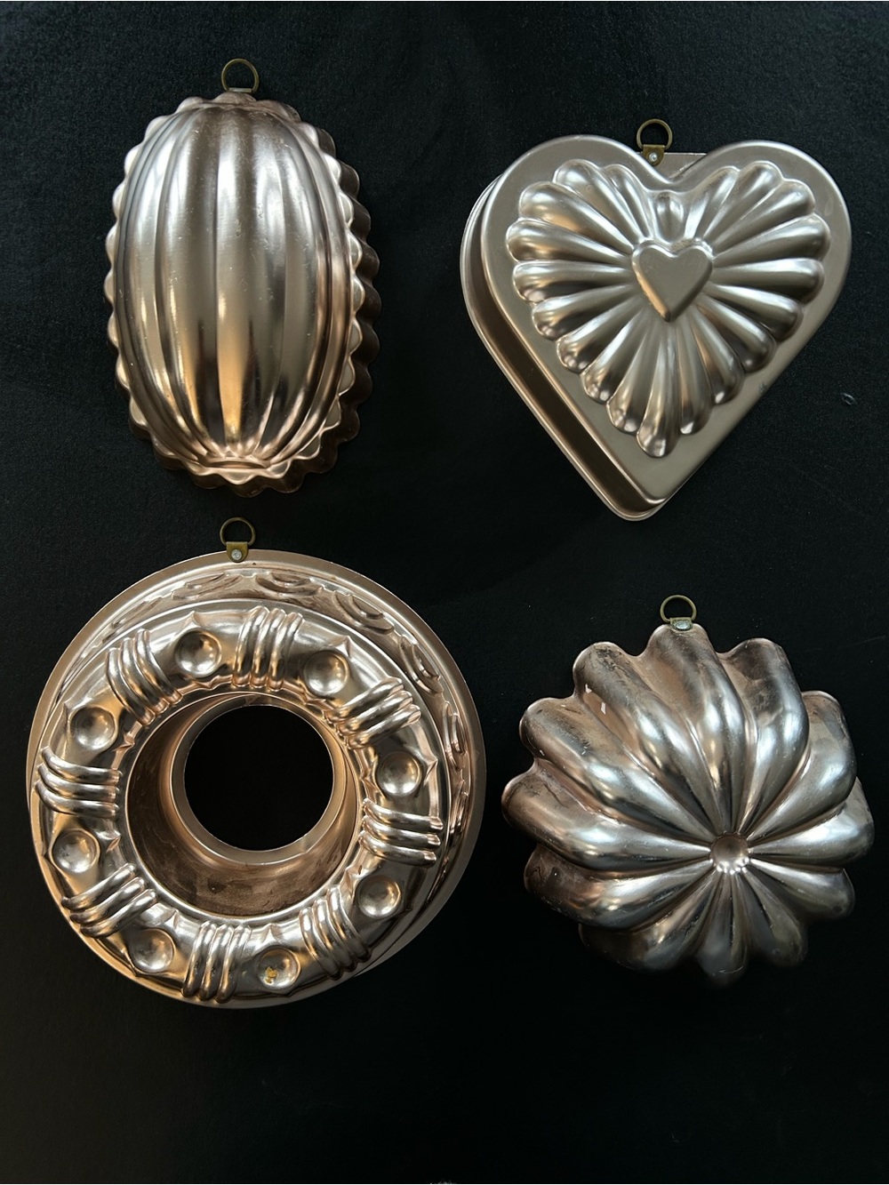 Vtg Copper Jello/Cake Molds Wall Hanging Set of 4 - Cottage-core Farmhouse